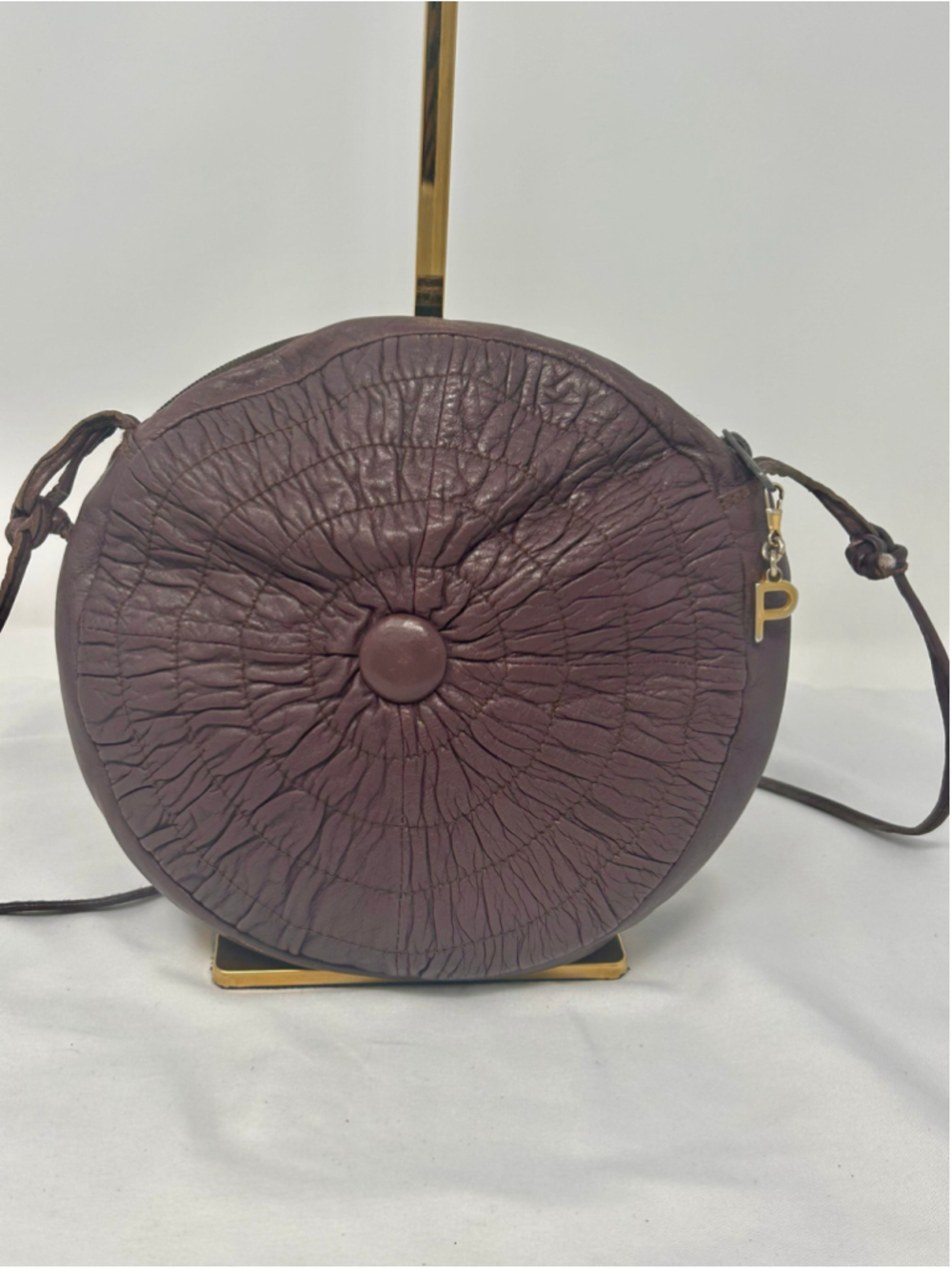 Vintage Joseph Magnin Perrin Paris Soft Ruched Leather Round Crossbody Bag